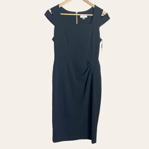 Calvin Klein Black Cut Out Cap Sleeve Square Neck Sheath Dress Size 4